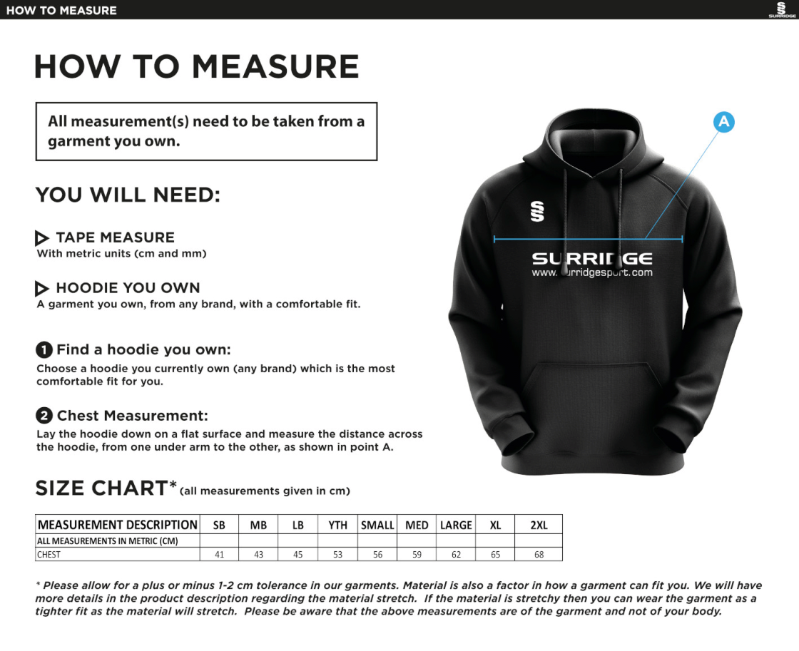 Holcombe & Blue Bell Hill CC Blade Hoody - Size Guide
