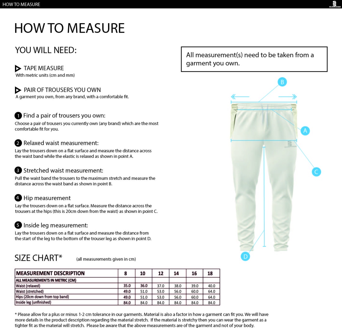 HOLCOMBE & BLUE BELL HILL CC Ergo Playing Women`s Pant - Size Guide