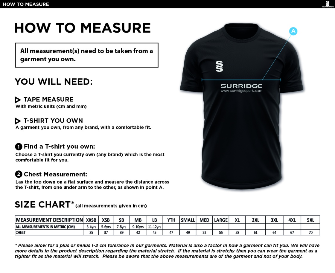 Holcombe & Blue Bell Hill CC Blade Polo - Size Guide