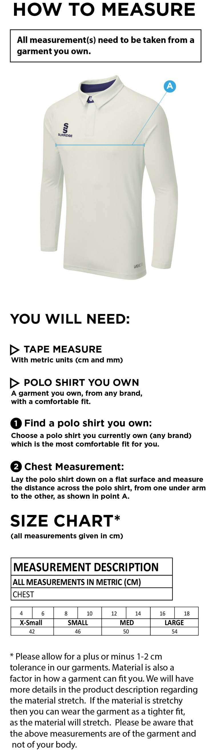 HOLCOMBE & BLUE BELL HILL CC DUAL LONG SLEEVE CRICKET SHIRT (WOMENS)-Ivory - Size Guide