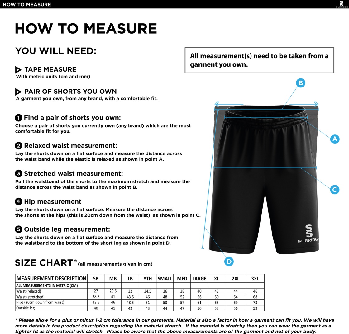 Holcombe & Blue Bell Hill CC Blade Shorts - Size Guide