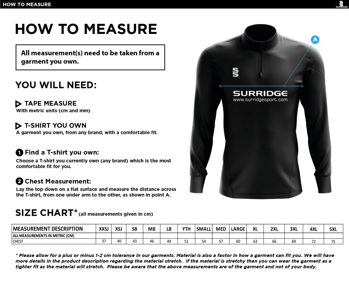 Holcombe & Blue Bell Hill CC Blade Performance Tops - Size Guide
