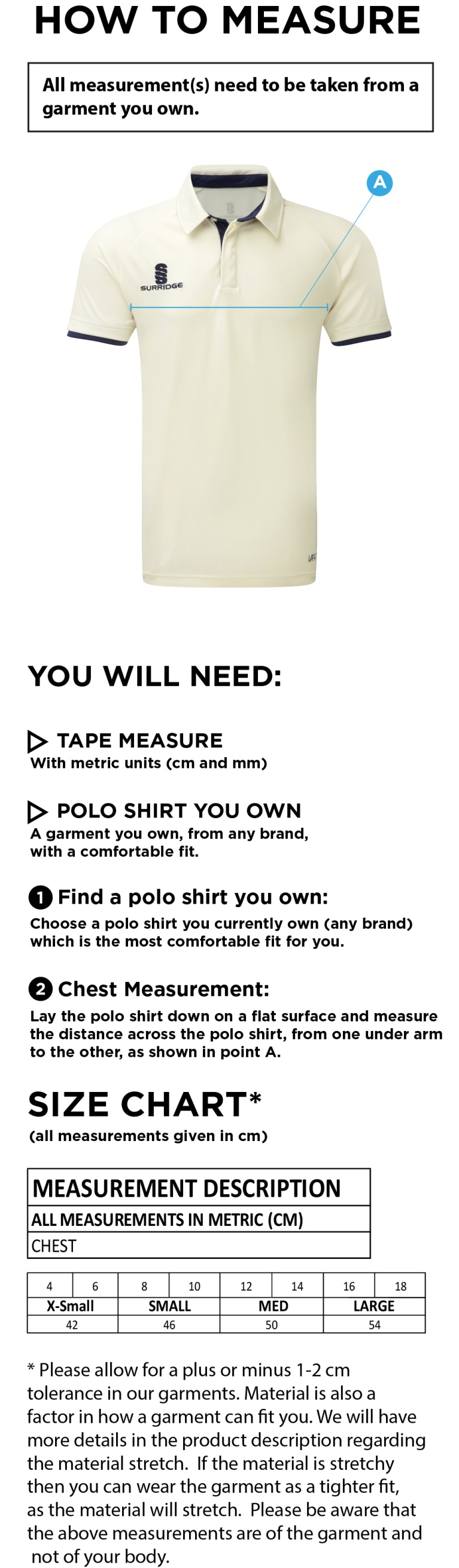 holcombe & blue bell hill cc Dual Cricket Shirt Short Sleeve Womens - Size Guide